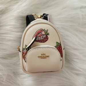 Coach Cream Mini Backpack with Strawberry Print
